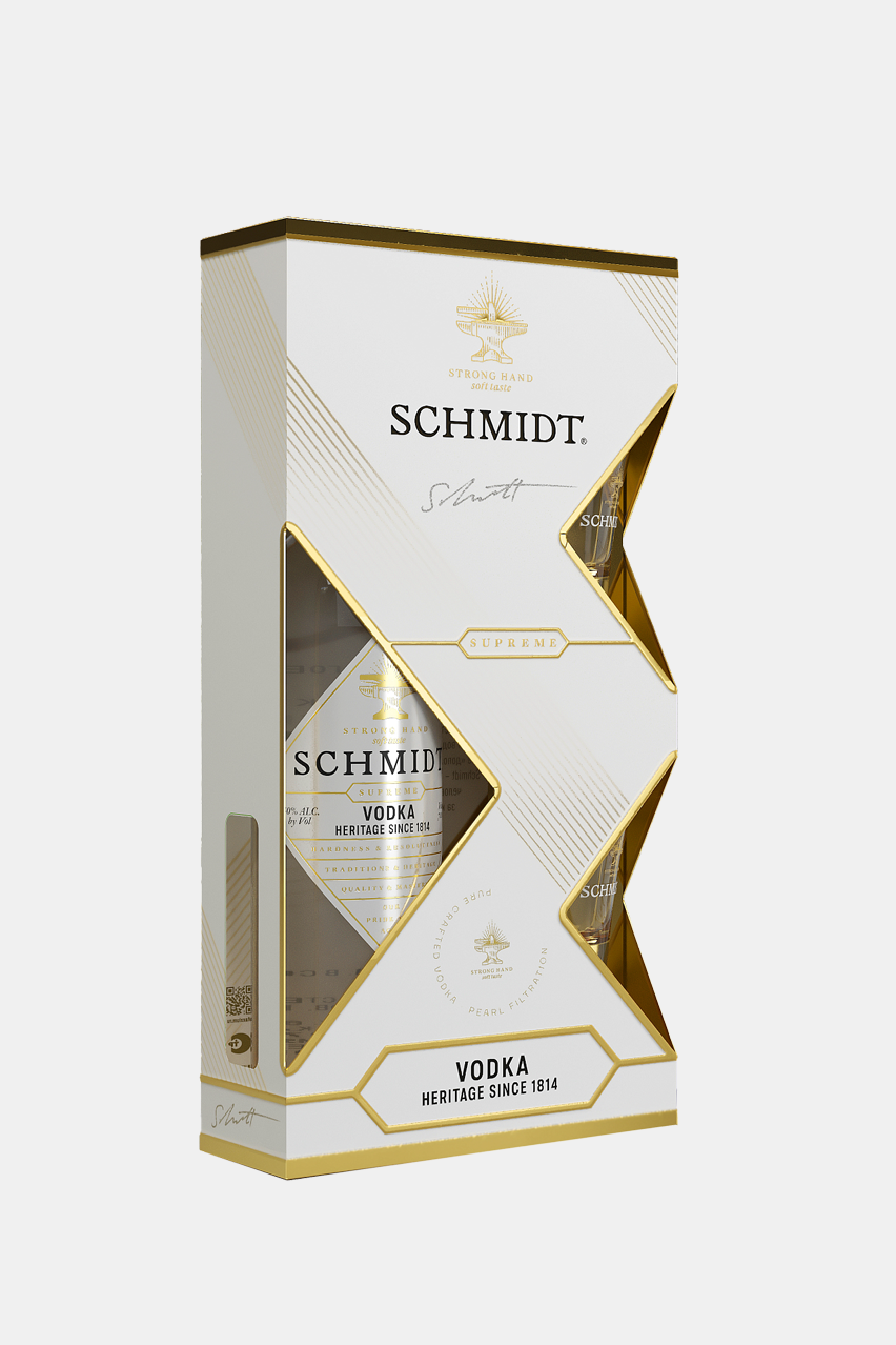 Водка Шмидт Суприм, в подарочной упаковке с рюмками, 0.7л